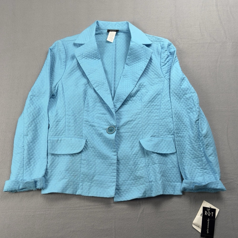 RQT Big Button Blazer Jacket Lightweight, Long Sleeve Coat Blue Size 14